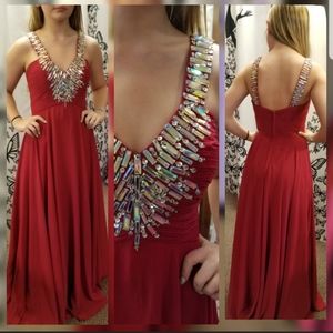 Long red chiffon dress